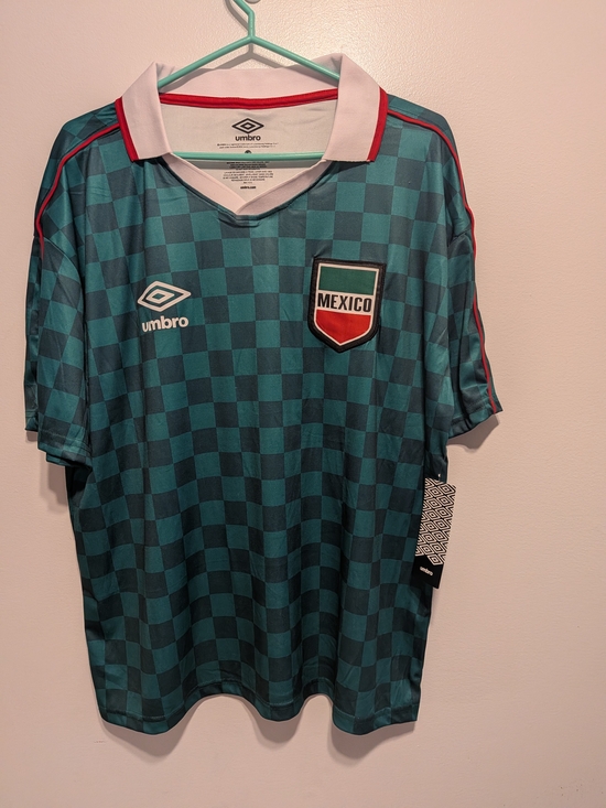 Umbro Other - Umbro Teal Checkerboard Mexico Soccer Jersey with White Collar and Red Trim